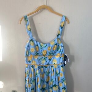 New Light Blue Yellow Lemon Long Summer Maxi Dress Maison Tara Women's Small